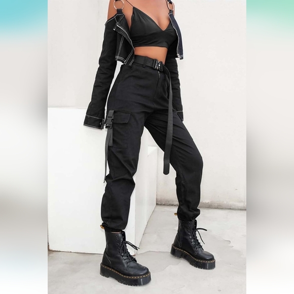 JEAAMKSSER Women's High-Waisted Baggy Y2K Cargo Pants L - Picture 3 of 7